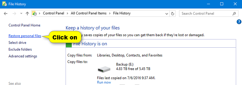How to restore with file history
