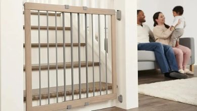Pressure-mounted baby gate installed in doorway without wall damage
