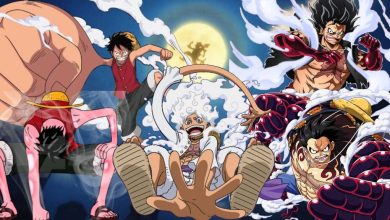 Monkey D Luffy using Gear transformations in battle against powerful enemies