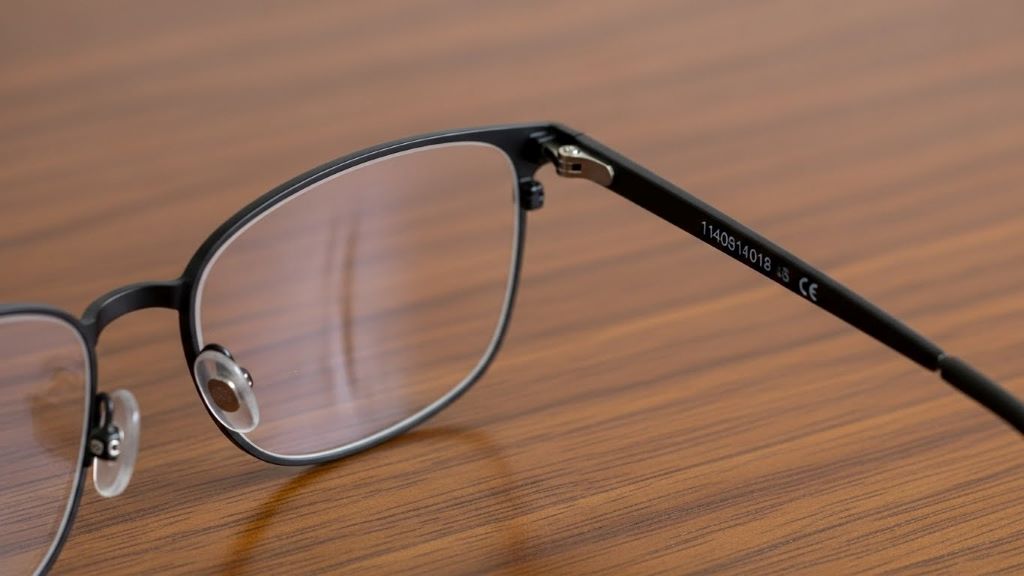 Close-up of elegant matte black metal frame eyeglasses on wooden surface showing quality craftsmanship
