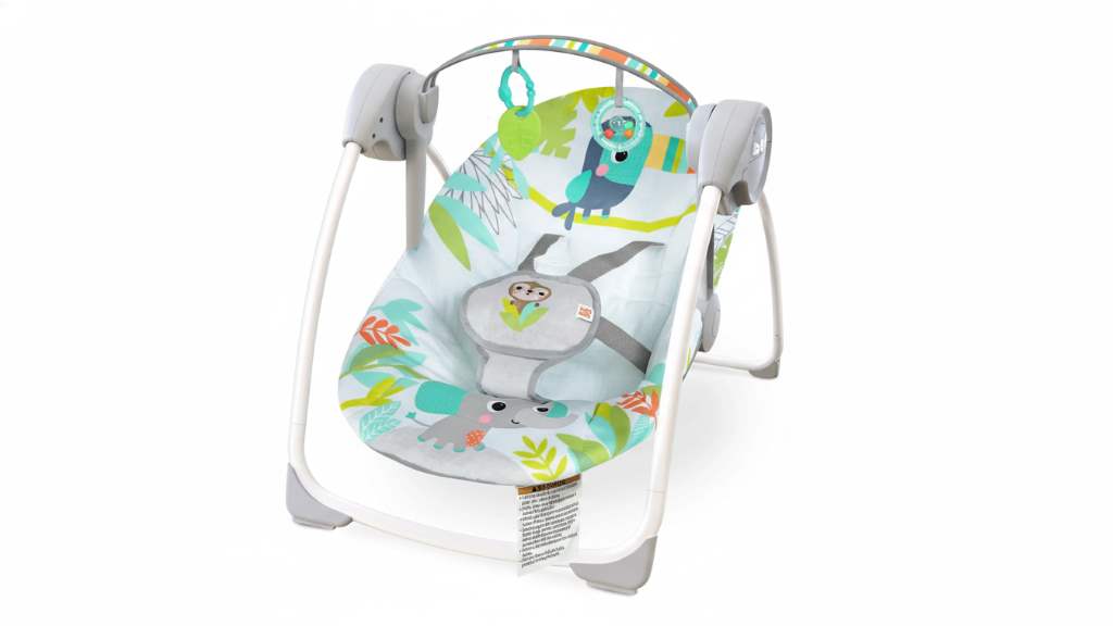 Bright Starts baby swing seat with padded fabric and hanging toys for infant entertainment