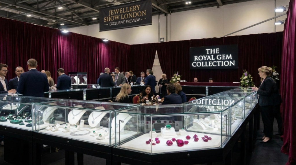 Luxury fine jewellery and gemstone displays at Jewellery Show London