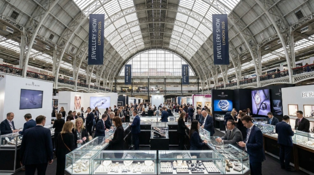 Jewellery Show London 2026 exhibition floor at Olympia National Hall