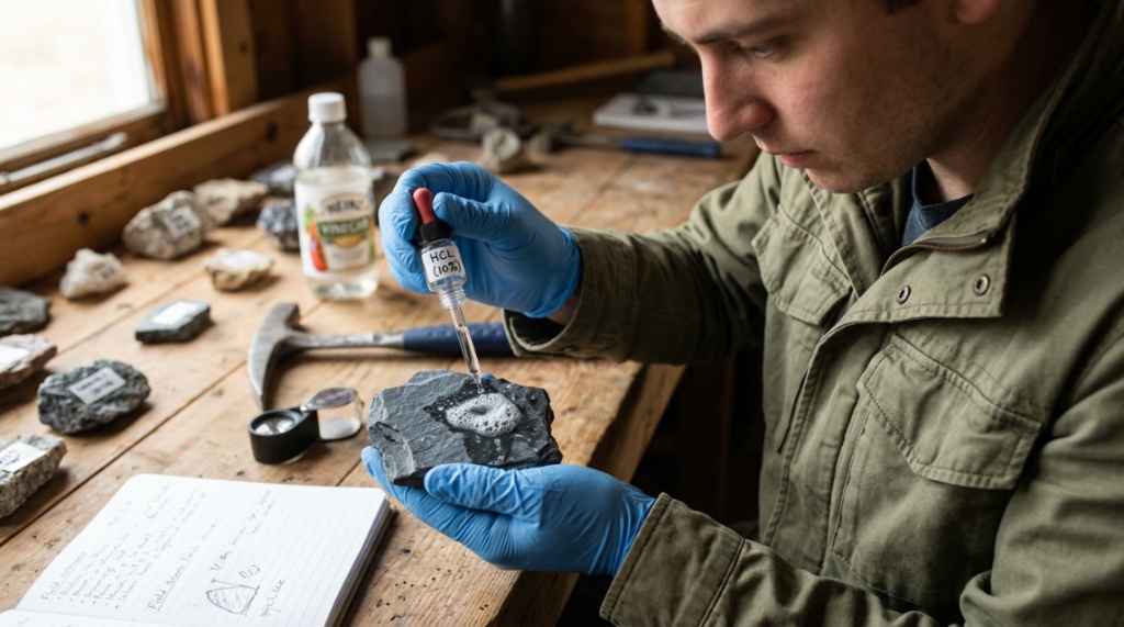 Hands testing Texas aquarium stones with a pH drop kit.
