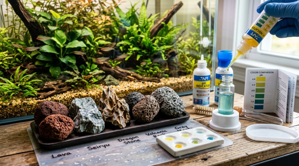 Lush freshwater planted tank featuring safe aquascaping rocks.