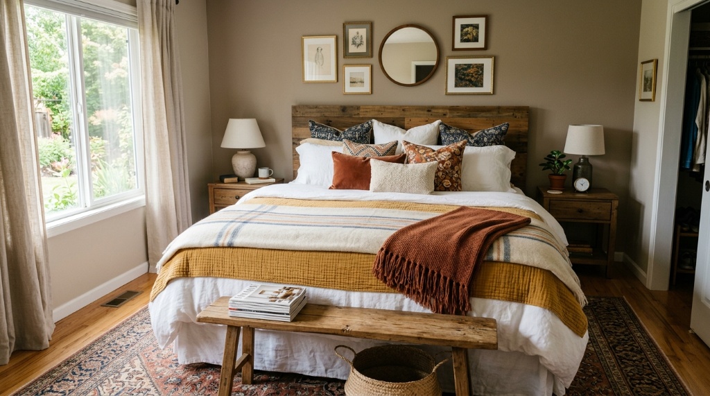 Close-up of knitted blankets and soft textured cushions.