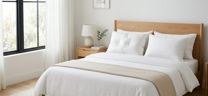 Two pillows with different firmness levels displayed on a neatly made bed
